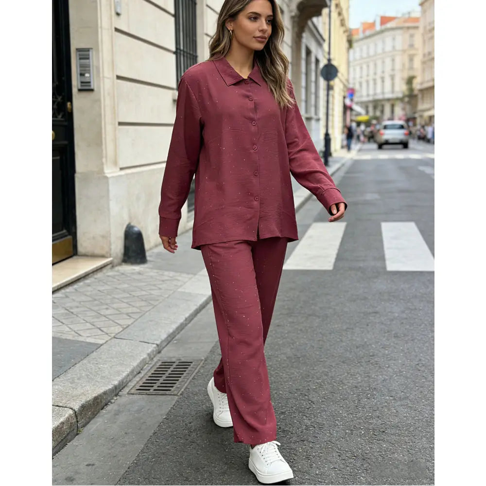 Custom Logo Summer Women's Casual Suit High Waist Wide Leg Trousers Two Piece Set Women's Clothing