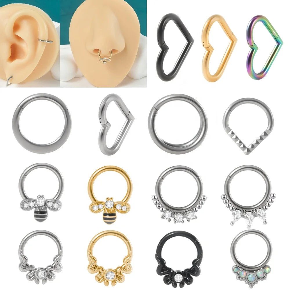 Surgical Steel Heart Septum Piercing Hinged Segment Nose Ring Pearl Cartilage Tragus Clicker Body Jewelry Hinged Earrings