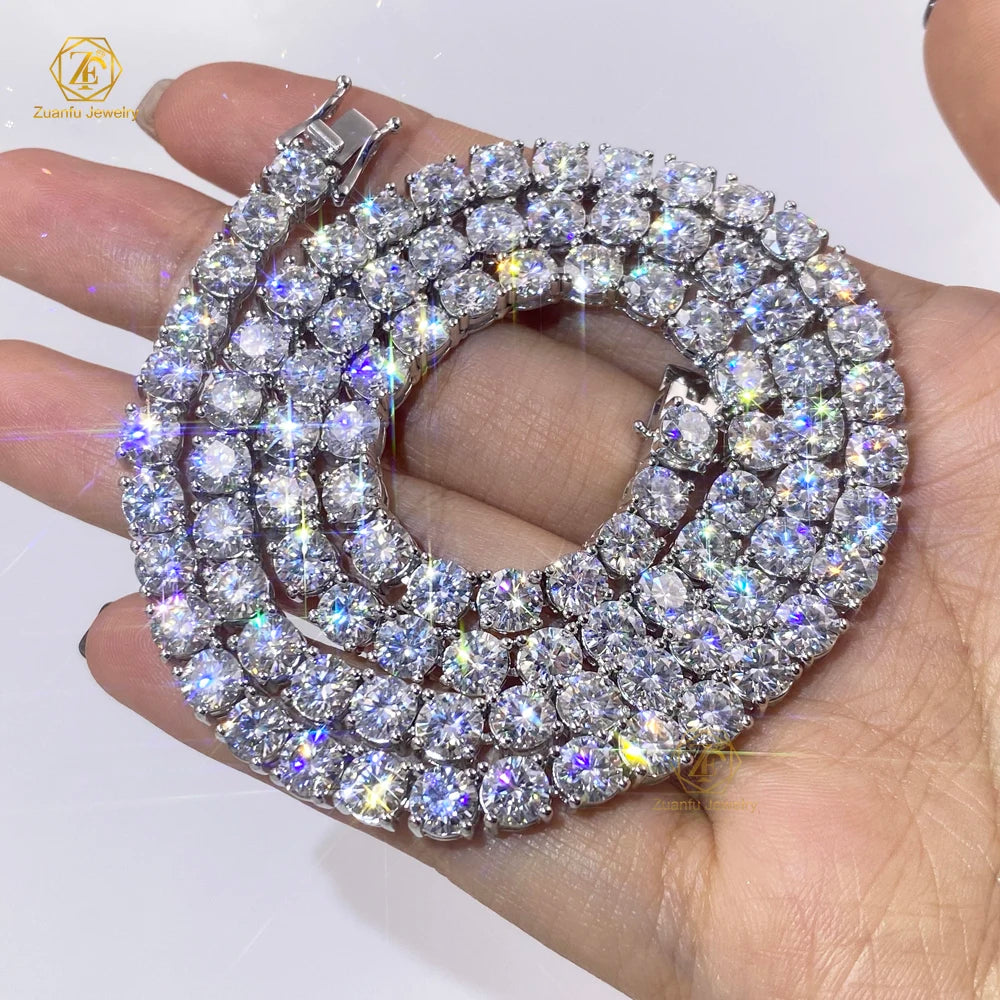 In Stock 2mm 3mm 4mm 5mm 6.5mm Diamond Tennis Chain Gold Plated 925 Silver Moissanite Cluster Tennis Chain