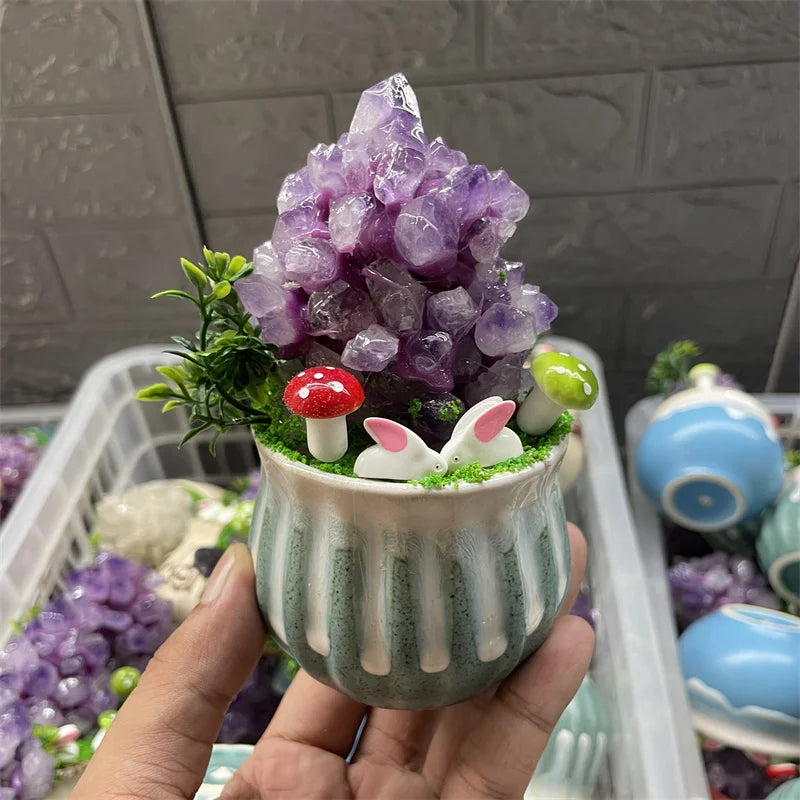Wholesale Crystal Bonsai Amethyst Landscape Ornament Crystal Miniature Landscape for Decoration
