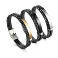 Hot Fashion Personalized DIY Custom Name Plate Bracelet PU Leather Stainless Steel Bar Bracelet