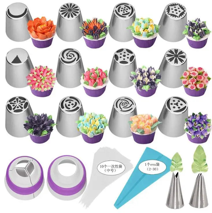 HY 27pcs/set Russian Piping Tips Set for Cake Decorating Tools Kit
