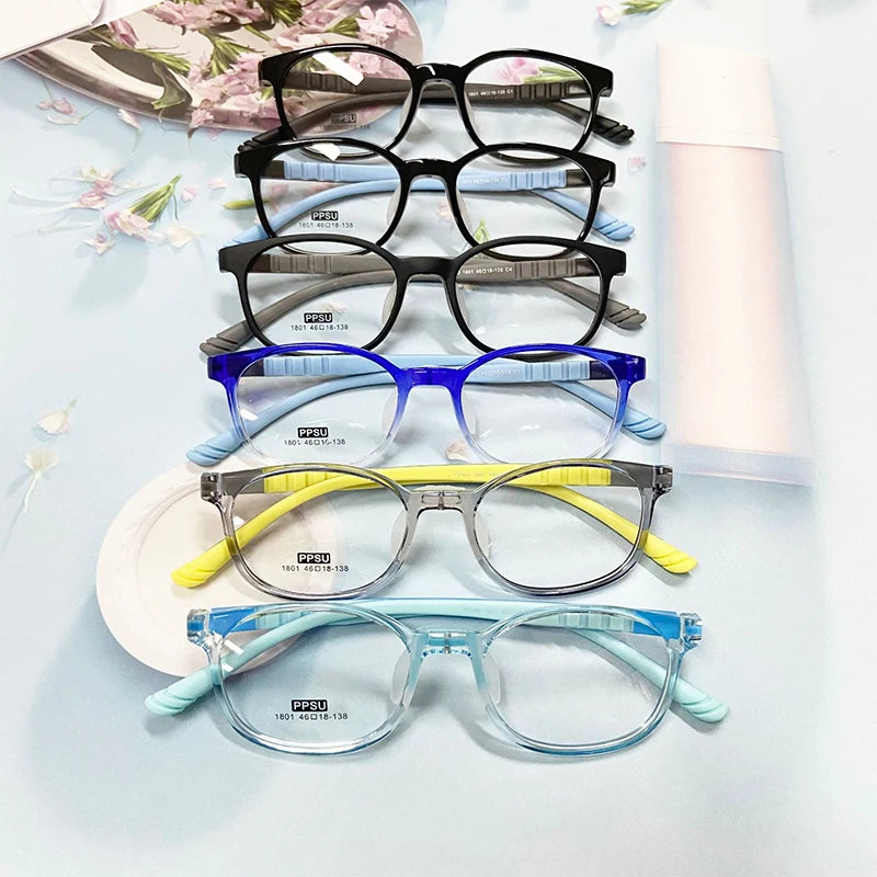 New Style Korean Version TR90 Children's Frames Glasses Teenagers Two Color Square Lightweight Blue Light Silicone Eyeglasses MegaBDM