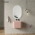 Macaron Decorated Colorful Pink Oval Shape Wall Hung Mount Artificial Stone Lavabo Bathroom Wash Basin