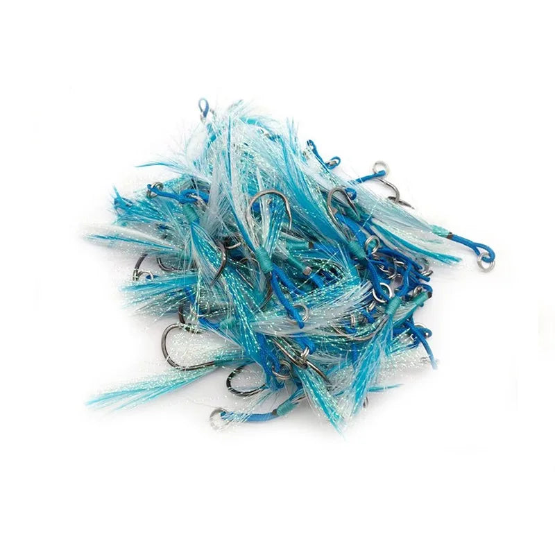 Wholesale High Carbon Steel Fish Hook 6# 12# Jigging Assist Hook with Feather Saltwater Fishing Hooks Pesca
