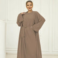 Wholesale Turkish Eid Satin Silk Diamond Luxury Arab Women Set Designs Dubai Islamic Clothing Khimar Women Muslim Abaya Dress