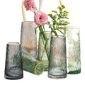 Bark Pattern T-Shaped Coloured Clear Crystal Cylinder Flower Arrangement in Glass Vase Gold Mouth Edge Ring for Tabletop Decor MegaBDM