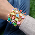 BP1030 Beach Jewelry Multi Colored Bohemian Vinyl Polymer Butterfly Smile Flower Fruit Animal and 18k Gold Accents Bracelets