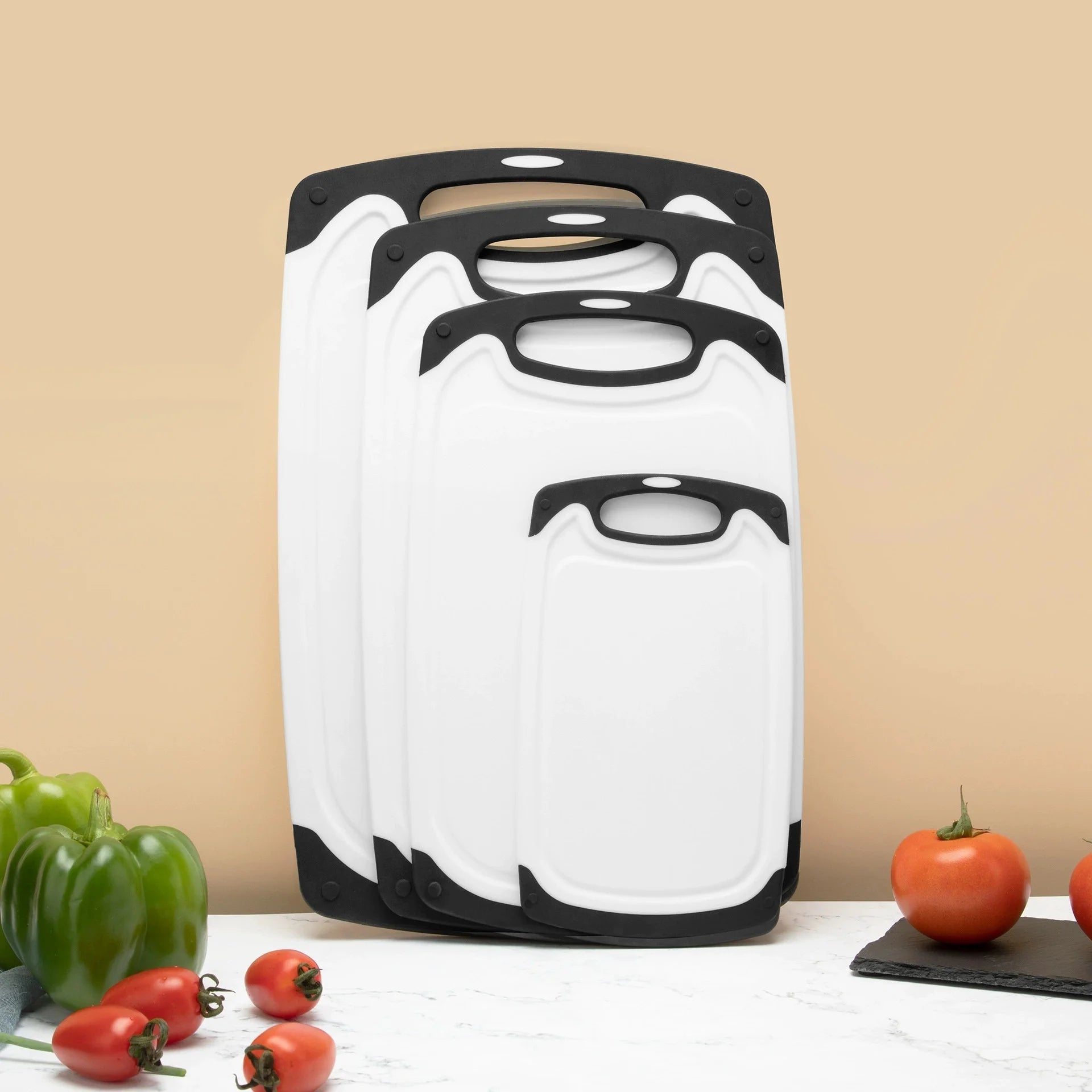 Natural Color Rectangular Sustainable Durable 1.5cm Thick PP Plastic Large Size Kitchenware Cutting Board Set Complete Set Box