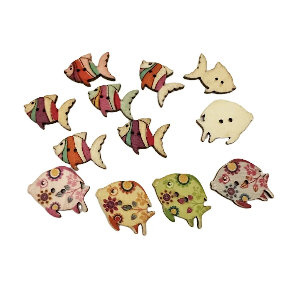 Custom Retro Effect Two Holes Fish Shaped Two Holes Vintage Wood Buttons for Diy Craft