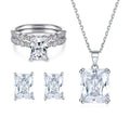 Luxury Rectangle Cut Jewelry Sets Women Zirconia Ring Necklace Earrings Rhodium Plated 925 Sterling Silver Jewelry Sets