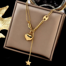 Fashion Necklaces Jewelry Stainless Steel Star Hanging Chain Love Heart Charm Pendant Necklace for Women