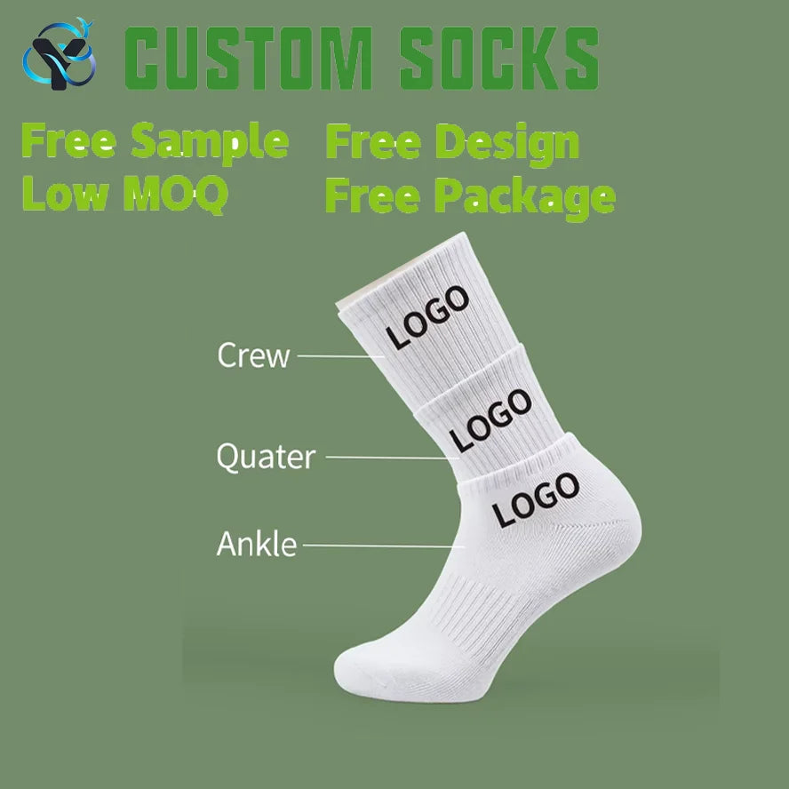 Unisex Custom Solid Sport Socks Men's Tennis Athletic Embroidered  Designer Cotton Crew Knitted Technique Bottom Placement