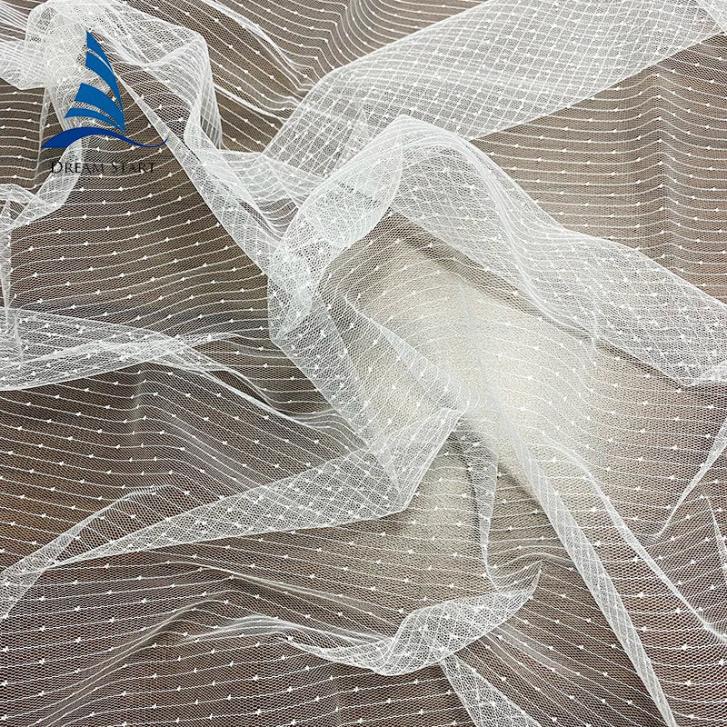 White 63\" Embroidery Tulle Fabric Transparent Nylon Air Filter Mesh With 70d Yarn Count Designed for Dress Use