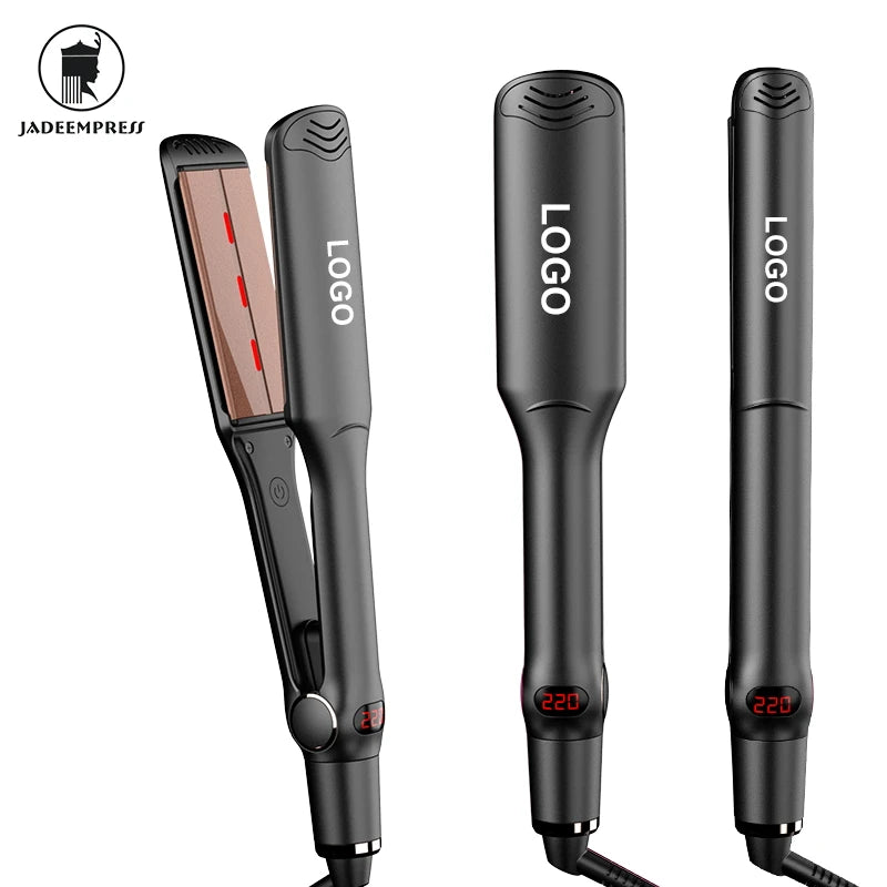 Professional Ceramic Flat Iron Custom Private Label Service LCD Hair Straightener with Infrared Red Light Portable Iron