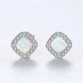 Fine Jewelry Women 925 Sterling Silver Square-Shaped Natural Opal Zircons Stud Earrings Gold Plated Trendy Style Parties Gifts