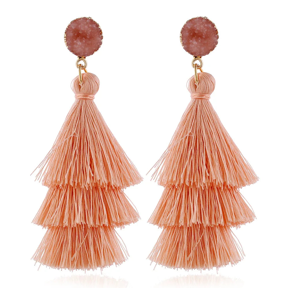 2025 New Boho Style Three Layer Fringe Resin Earrings for Women