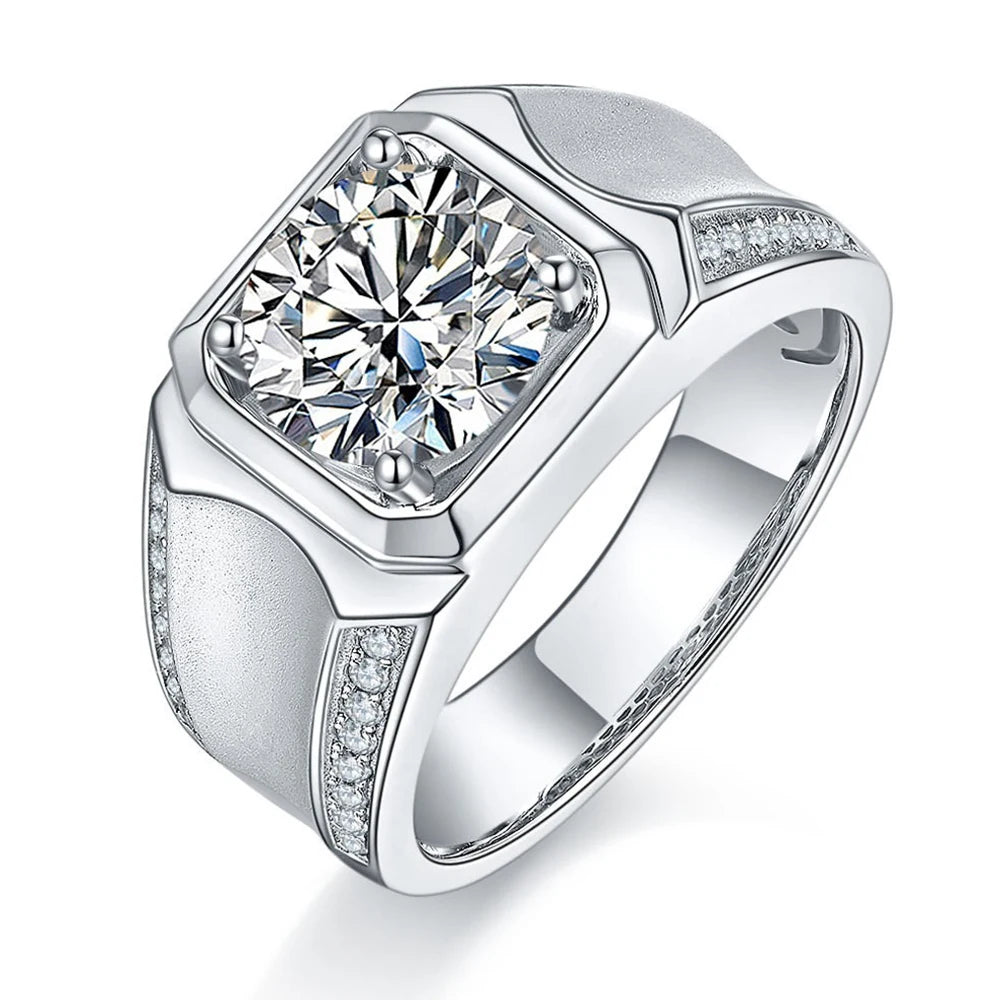 Fine Jewelry 925 Sterling Silver White Gold Plated Engagement 3ct Stone Level D Vvs Moissanite Diamond Eternity Men Rings