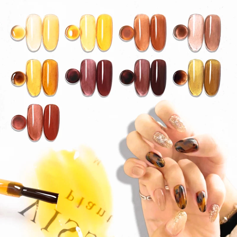 10ml Tortoises Amber DIY Nail Polish 9 Color UV Gel for Autumn Easy Application Gel Nail Polish
