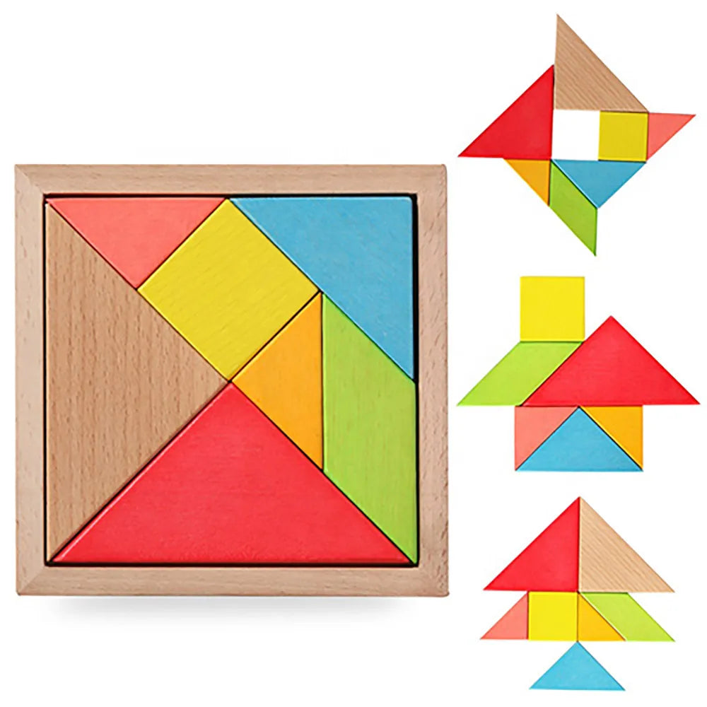 Montessori Wooden Puzzle Jigsaw Tangram Game Cuerpos Geometrico Montessori Educational Toy Puzzle Kids Preschool Infant Toys