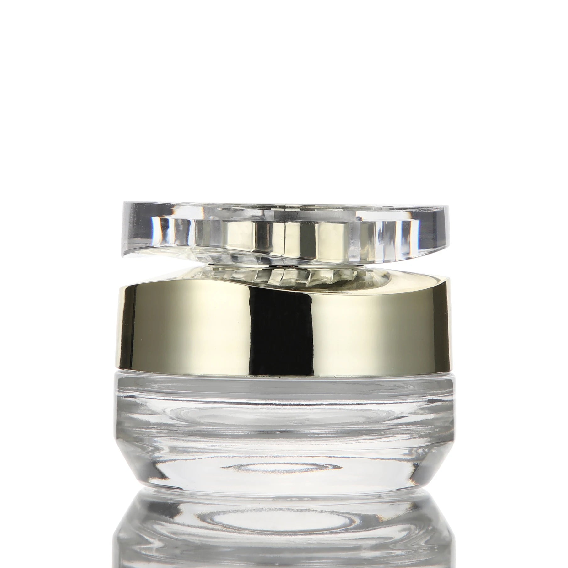Luxury Cosmetic Packaging 45ml Glass Cream Jar with Golden Spiral Lid for Skincare Packaging