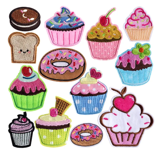 Food Doughnut Cupcake Embroidered Patches Colourful and Cute Embroidered Iron on Patches for Kids Girls Clothing