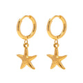 French Retro Ins Style 18K Gold Stainless Steel Starfish Pendant Earrings Fashionable Women's Versatile Titanium Steel Gift