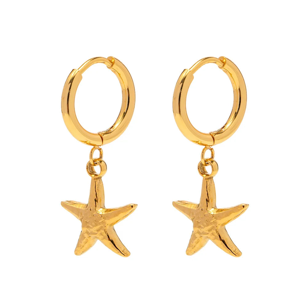 French Retro Ins Style 18K Gold Stainless Steel Starfish Pendant Earrings Fashionable Women's Versatile Titanium Steel Gift