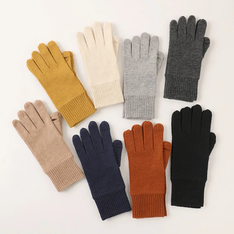 Pure Wool Plain Knitted Winter Gloves Women's Warm Fashion Designer Ladies Girls Wool Cashmere Gloves & Mittens