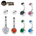 Women Belly Button Ring Jewelry Internally Threaded Navel Curves Piercing Double Gemstone Titanium Trendy Opp Bag Simple Zircon