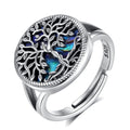 Vintage Tree of Life Adjustable Size 925 Sterling Silver Men's Rings Natural Colorful Abalone Shell for Wedding and Party