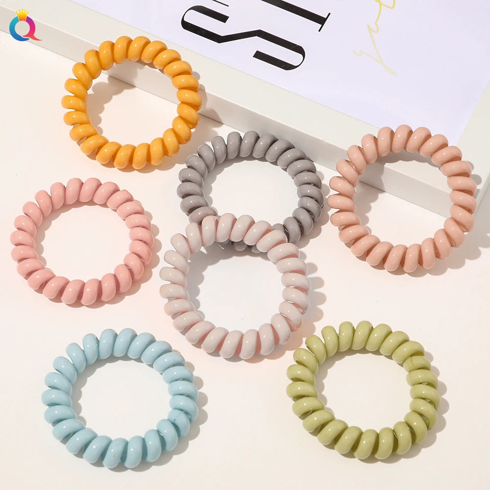 2020 New Arrival Telephone Wire Hair Scrunchies Bulk Candy Color Coil Hair Ties Elastic Hair Band for Girl Headdress
