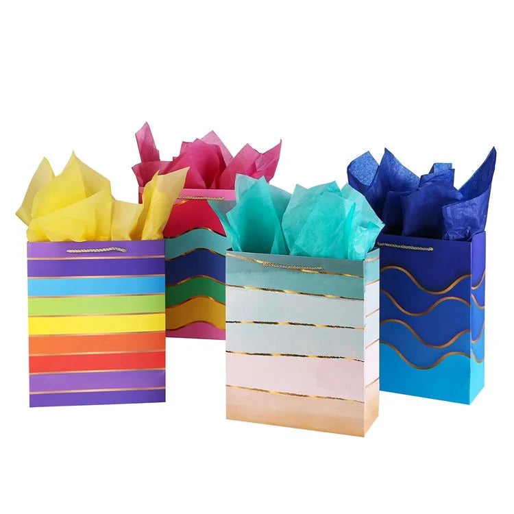 Custom Wholesale Rainbow Striped Luxury Art Paper Flower Box with Recyclable Tissue-Birthday Party Favor Packaging Set