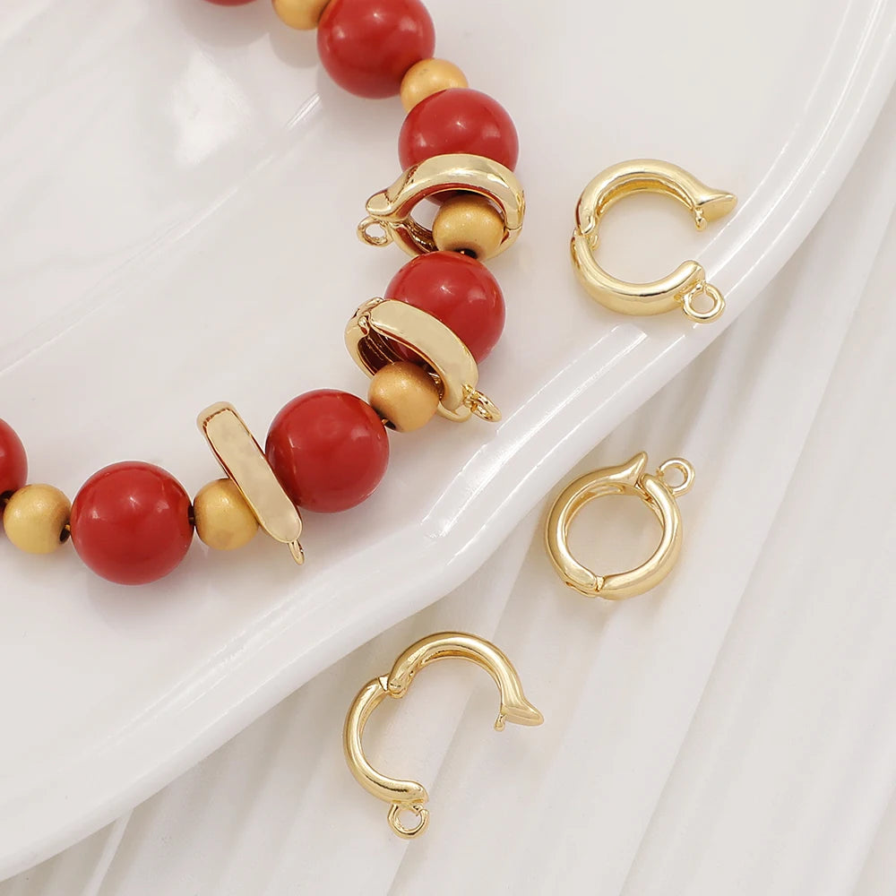 Universal Buckle Suitable for Beads of Various Sizes Accessories Brass Plated Real Gold Polished Bead Necklace Connectin Clasp