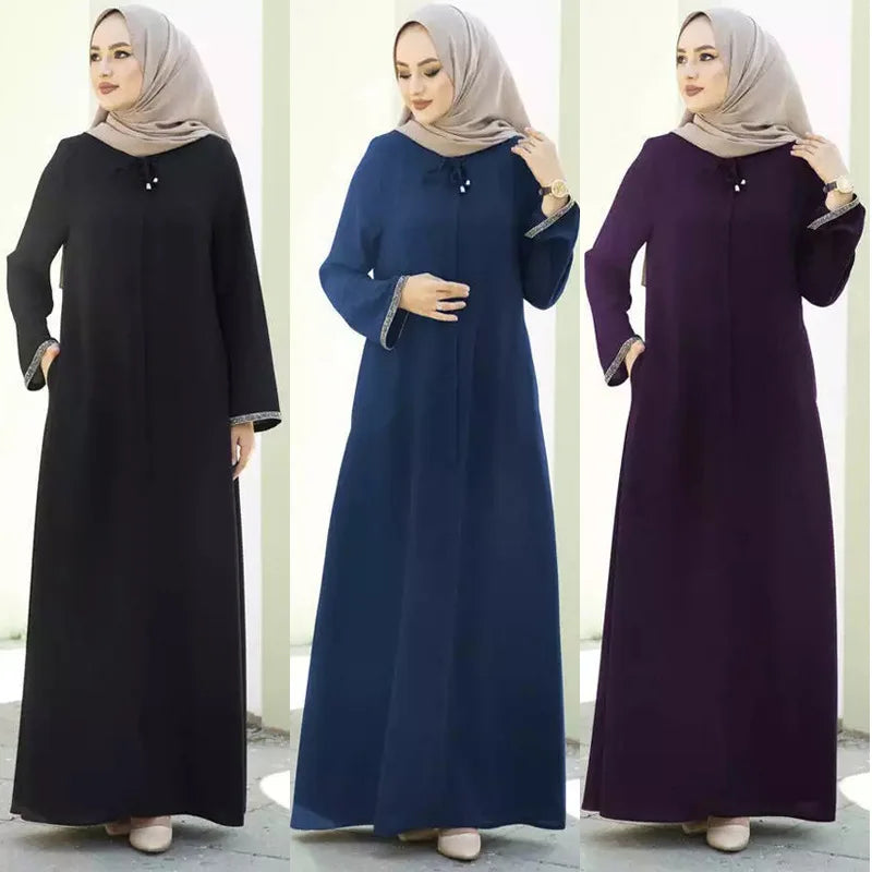 DEMU New Women's Solid Color Long Skirt Malaysia Dubai Zipper Cardigan Robe for Muslim Factory Direct Sales