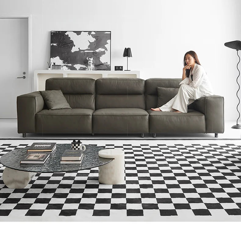 Light Luxury Italian Fabric Sofa High Backrest Simple Straight Row for Living Room Square Shape Tofu Block Combined for Villas