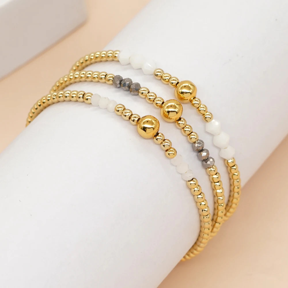 Go2boho Crystal Bead Bracelets for Women Fashion Gift Gold Plated Bead Friendship Adjustable Fashion Jewelry