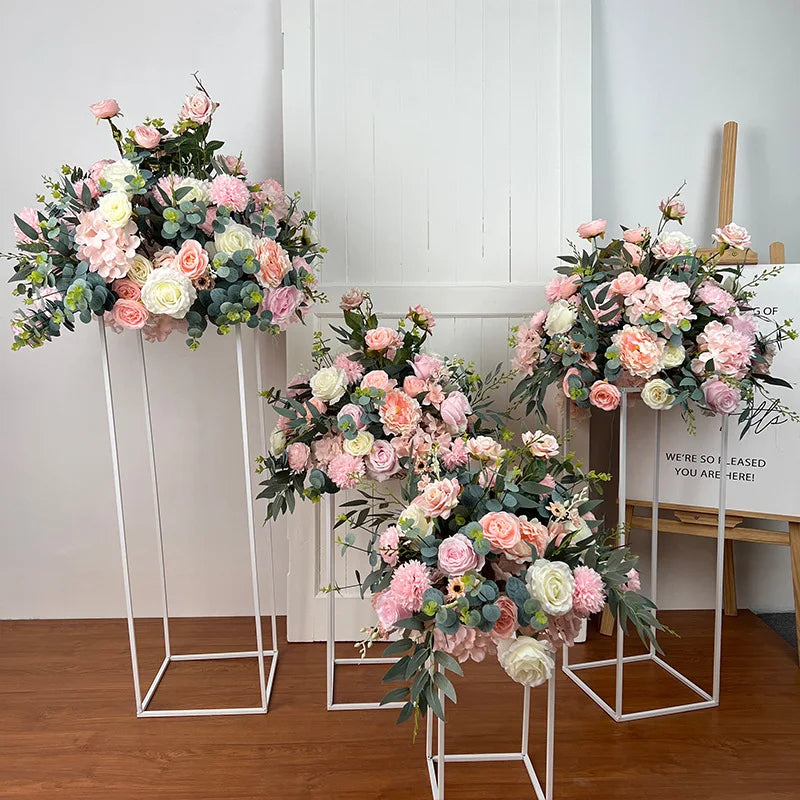 S800 Wholesale Floral Arrangement Custom Artificial Silk Rose White Flower Ball Centerpiece for Wedding Home Party Decoration