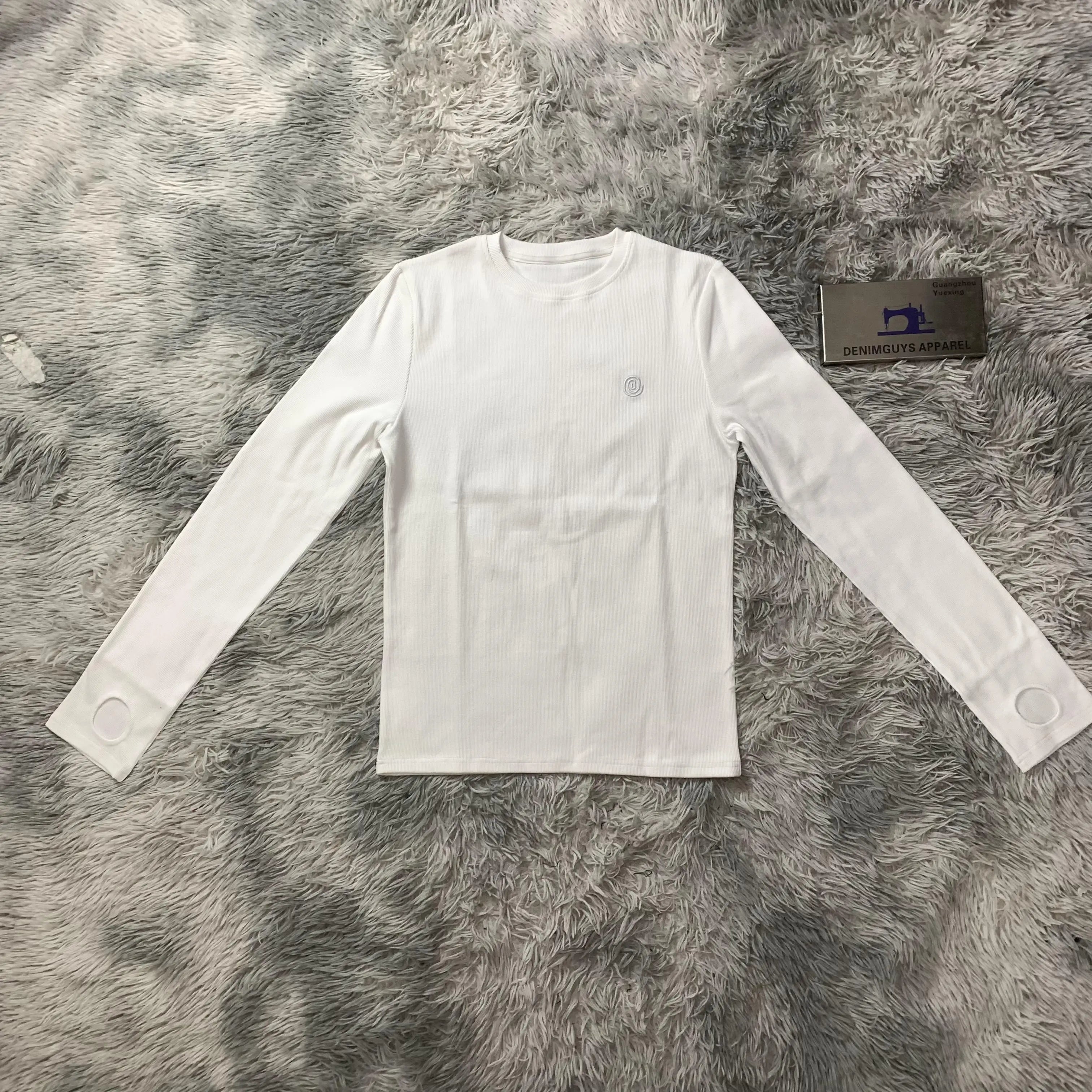 DENIMGUYS Men's Oversized Long Sleeve 100% Cotton T-shirt Custom Sleeve Hole Men Blank Loose Fitted Ribbed Tshirt