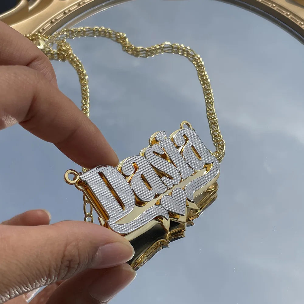 Qiuhan OEM Halskette Stainless Steel Corroded Double Layer Custom Two Color Name Necklace
