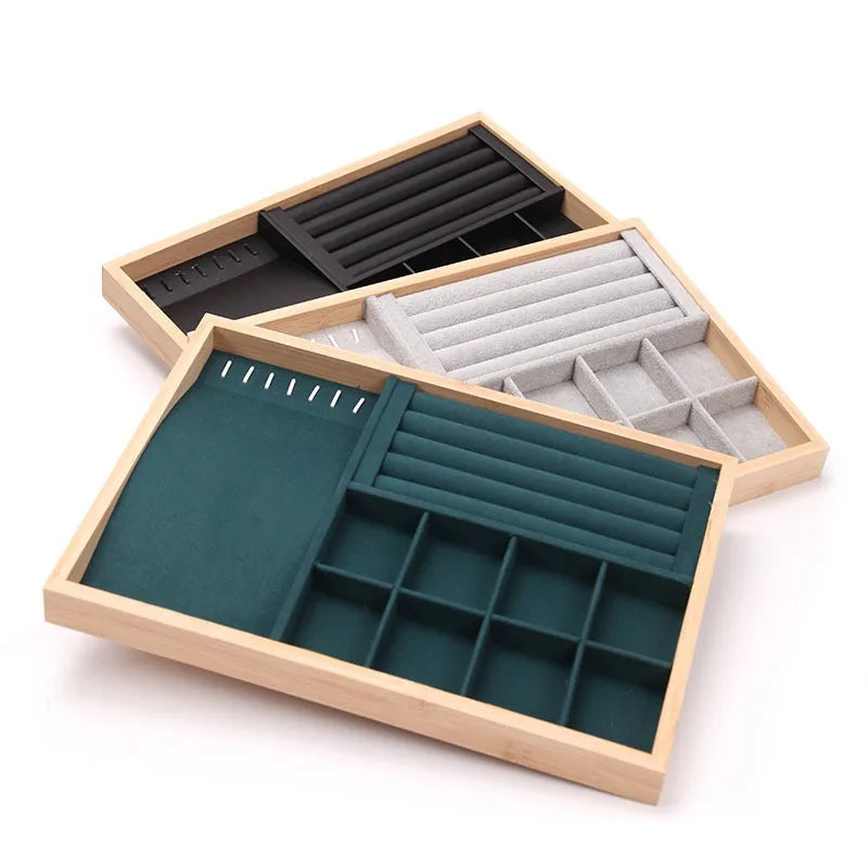 Multiple Colors Bamboo New Jewelry Set Necklace Rings Organizer Tray With 8 Cross