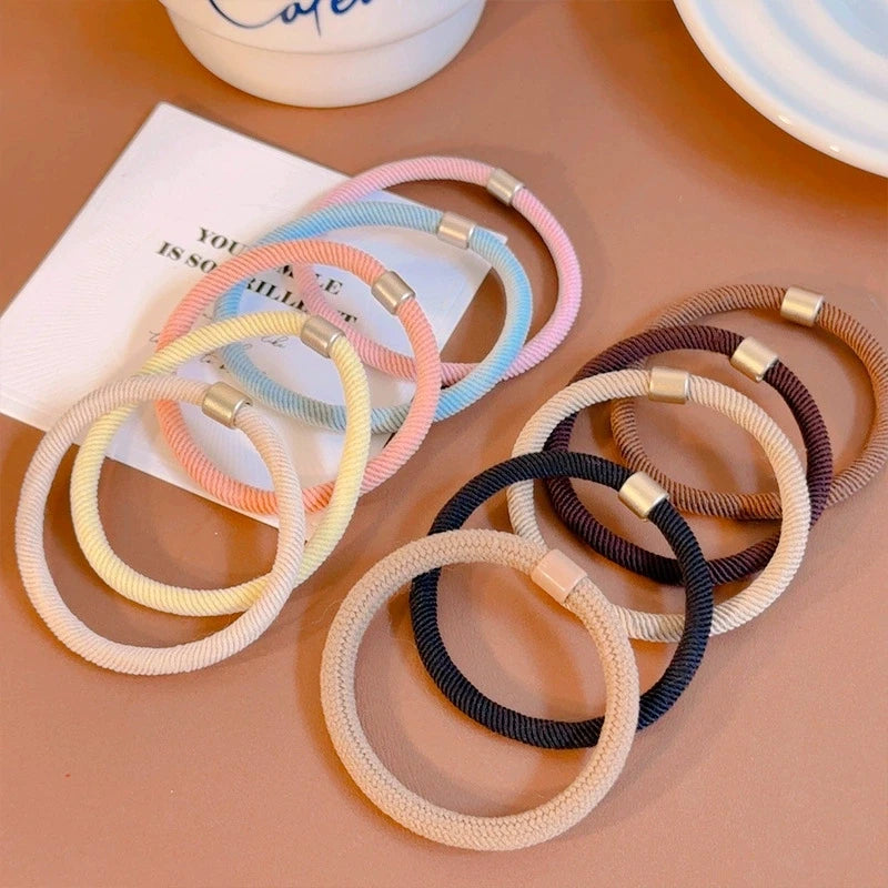 Custom Packaging Girls Women Black Knitted Elastic Hair Rubber Band Super Thick Stripe Twist Braid Hair Ties for Wash Face