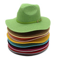 Wholesale 24 Solid Colours Plain Custom Sombreros Panama Fedora Sun Striped Paper Straw Hat for Women Men Unisex Summer Beach