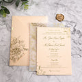 Champagne Gold Foil Flower Design Vellum Wraps Cream Wedding Invitation and Envelope