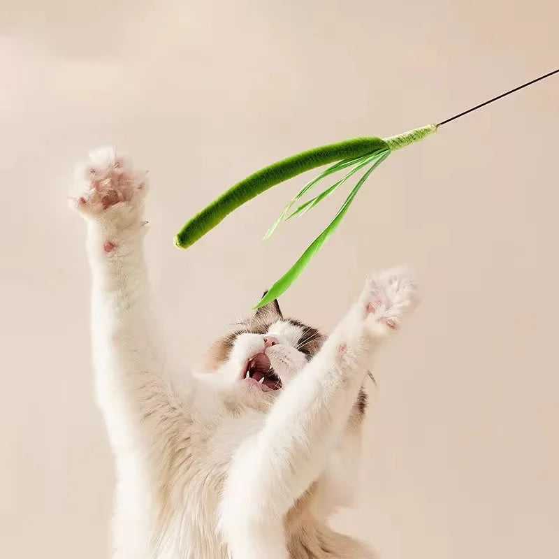 Extra Long Setaria Cat Toy Classic and Modern Style Steel Wire Feather Stick for Anxious Relief Teasing Feather Rod for Cats