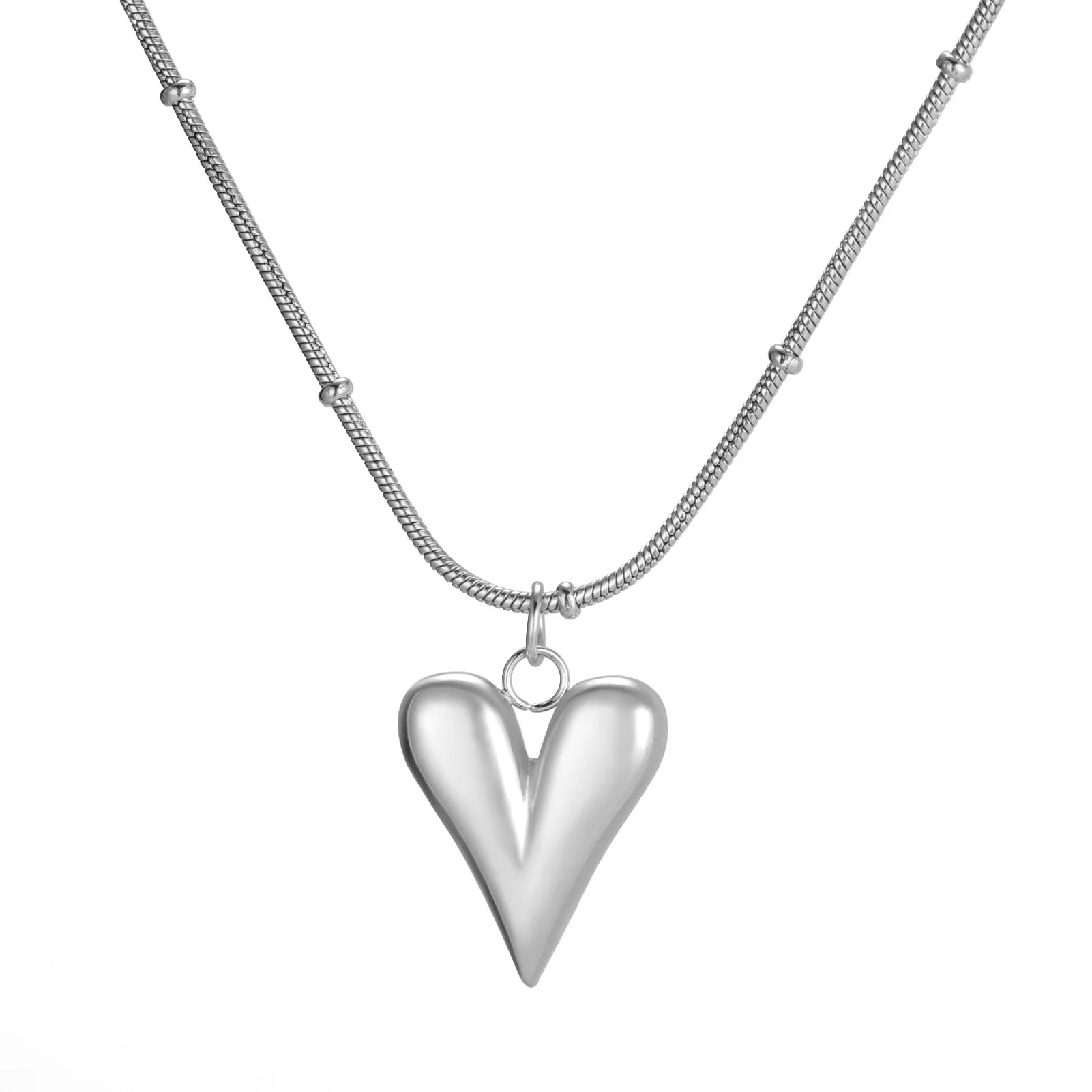 Trendy Stainless Steel Heart Charm Necklace Beads Snake Chain Necklace Gold Plated Jewelry Gifts for Women Girls