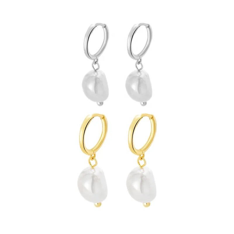 GE96 Korean  Fashion Fine Jewelry S925 Sterling Silver Gold Plated Drop Natural Baroque Pearl Earrings for Women Gift