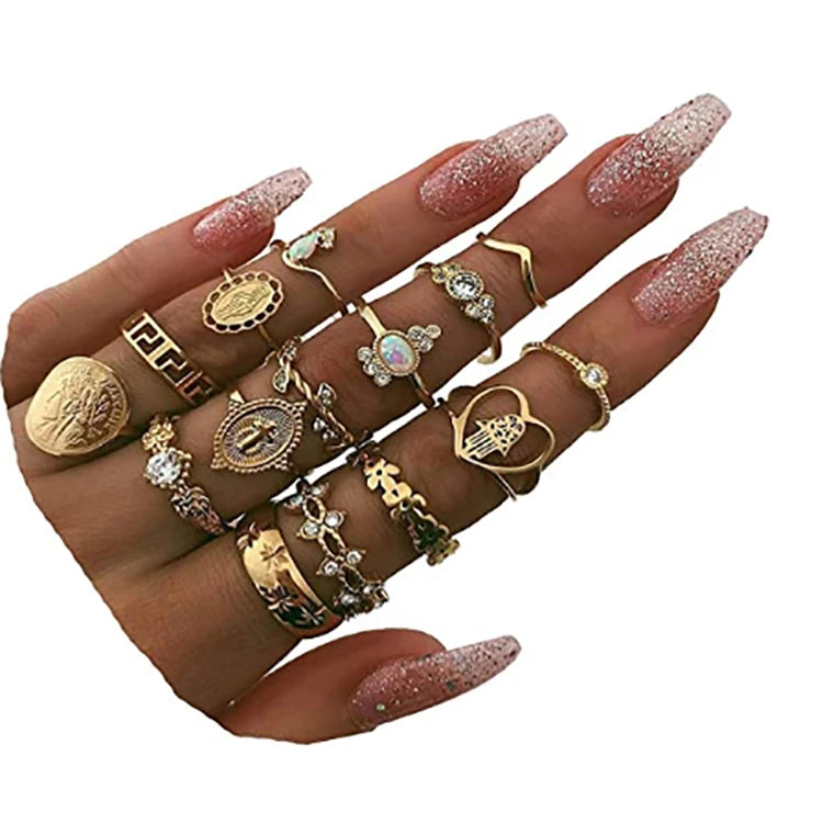 Fashion High Quality Gold Bohemia Ring Set Retro Knuckle Stacking Ring for Girls