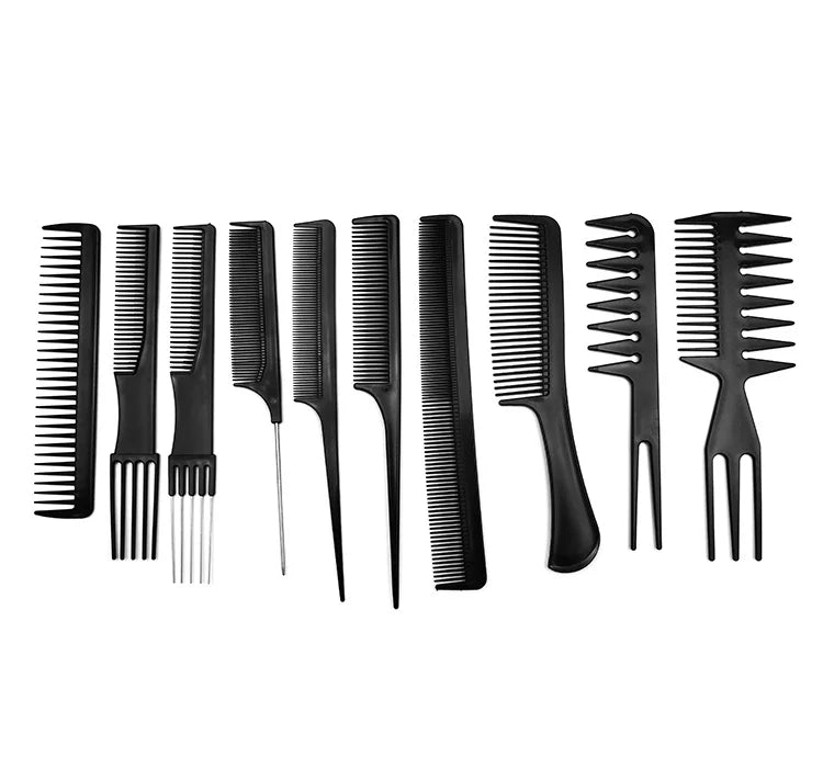 Custom High Quality Salon Barber Hairdressing 10 Pcs Massage Variety Gears Assorted Pack Plastic Hair Comb Set
