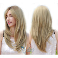 HAOLING Heat Resistant Long Natural Wave Hair Synthetic Blonde Hair Wigs with Bangs for White Women No Shine Fibre Wig